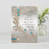 装飾金ゴールドブルーストーン婚約招待状 招待状 (スタンド正面)