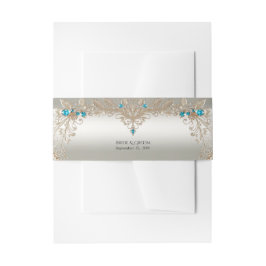 装飾金ゴールドブルーストーン招待状用帯 招待状ベリーバンド