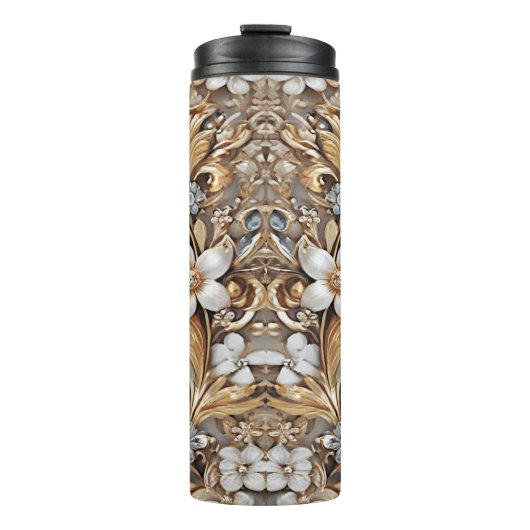 装飾金ゴールドホワイトフローラサーマルタンブラー タンブラー (正面)