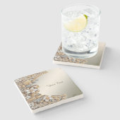 装飾金ゴールドホワイトフローラストーンコースター ストーンコースター (横)