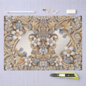 装飾金ゴールドホワイトフローラティッシュペーパー 薄葉紙 (クラフト)