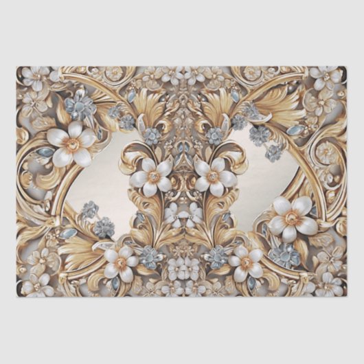 装飾金ゴールドホワイトフローラティッシュペーパー 薄葉紙 (正面)