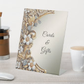 装飾金ゴールドホワイトフローラテーブルトップシンボルや象徴 台座サイン (インサイチュ)