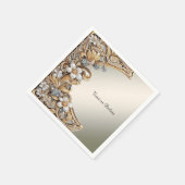 装飾金ゴールドホワイトフローラナプキン スタンダードカクテルナプキン (角)