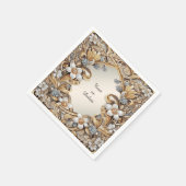 装飾金ゴールドホワイトフローラナプキン スタンダードカクテルナプキン (角)