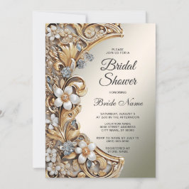 装飾金ゴールドホワイトフローラブライダルシャワー 招待状