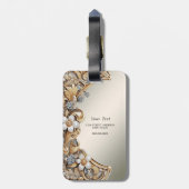 装飾金ゴールドホワイトフローララゲージタグ ラゲッジタグ (裏面縦)
