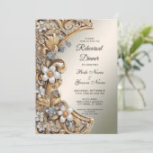 装飾金ゴールドホワイトフローラリハーサルディナー 招待状 (スタンド正面)