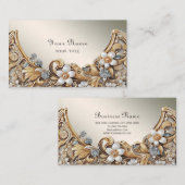 装飾金ゴールドホワイトフローラ名刺 名刺 (正面/裏面)