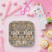 装飾金ゴールドホワイトフローラ紙プレート ペーパープレート (パーティー)