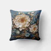 装飾金ゴールド及びティール(緑がかった色)ブルーフローラデザイン クッション (裏面)