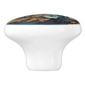 装飾金ゴールド及びティール（緑がかった色）ブルーフローラデザイン セラミックノブ (側面)