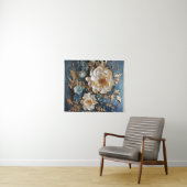 装飾金ゴールド及びティール（緑がかった色）ブルーフローラデザイン タペストリー (インサイチュ(横))