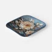 装飾金ゴールド及びティール（緑がかった色）ブルーフローラデザイン ペーパープレート (傾斜あり)