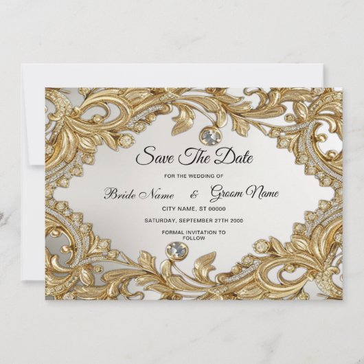 装飾金ゴールド日付の保存 セーブザデート (正面)