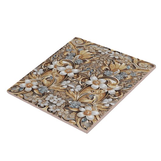 装飾金ゴールド白色フローラセラミックタイル タイル (側面)