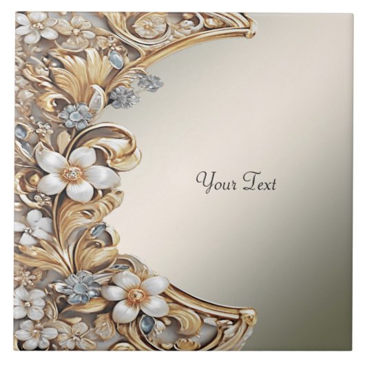 装飾金ゴールド白色フローラセラミックタイル タイル (正面)