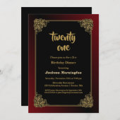 装飾金ゴールド縁ど21歳生誕生日会パーティー 招待状 (正面/裏面)