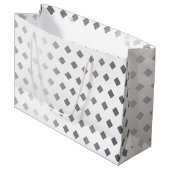 装飾銀灰色ホワイトダイヤモンドパターン ラージペーパーバッグ (正面アングル)