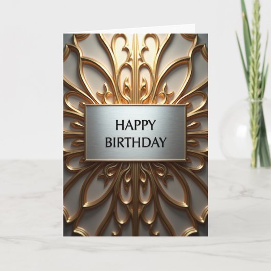装飾銀色プレートの誕生日カード カード (正面)