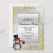 装飾銀雪だるま&金ゴールドグリッタークリスマス 招待状 (正面)
