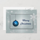 装飾銀雪青ボールメリークリスマス シーズンポストカード (正面/裏面)
