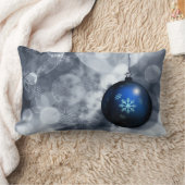 装飾雪フレーク青ボールクリスマス ランバークッション (ブランケット)