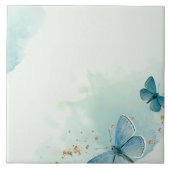 装飾青い水彩蝶 タイル (正面)