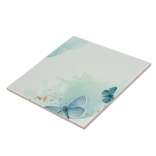 装飾青い水彩蝶 タイル (側面)