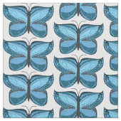 装飾青色蝶イラストレーション模様 ファブリック (クローズアップ)