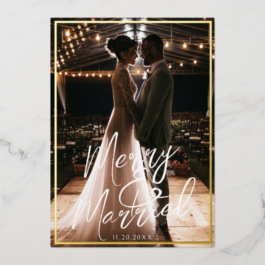 装飾額縁 結婚おめでとう カリグラフィー 写真 箔シーズンカード (正面)