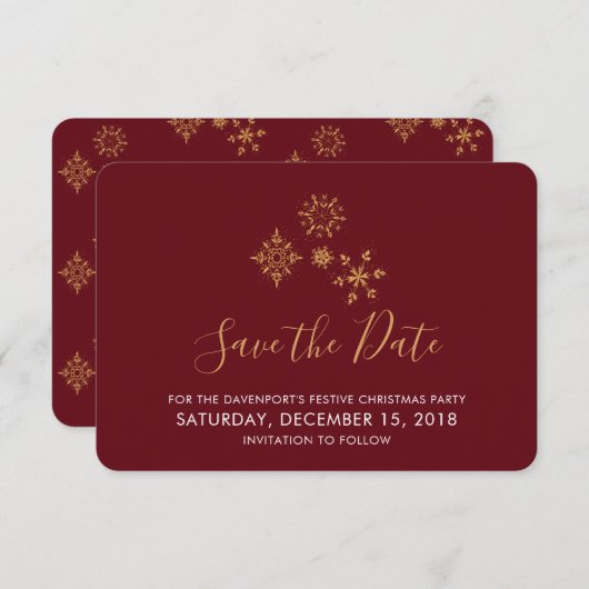 装飾黄金の雪の結晶クリスマス日付を保存 招待状 (正面/裏面)