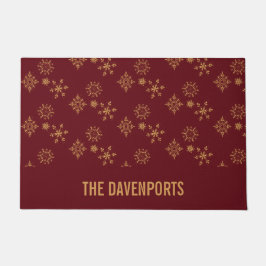 装飾黄金の雪片クリスマスパターン ドアマット
