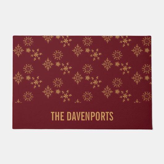 装飾黄金の雪片クリスマスパターン ドアマット (正面)