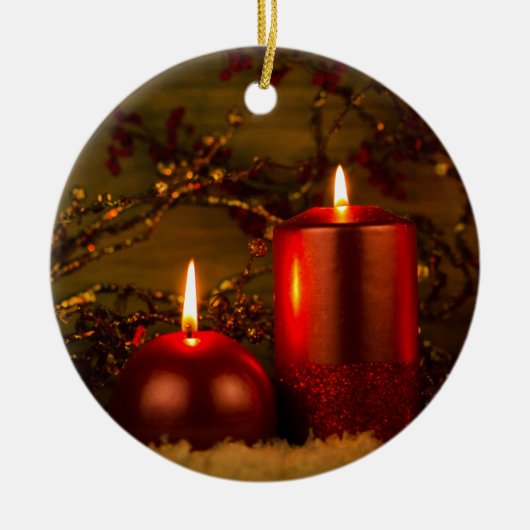 装飾2本の蝋燭のクリスマスの セラミックオーナメント (正面)
