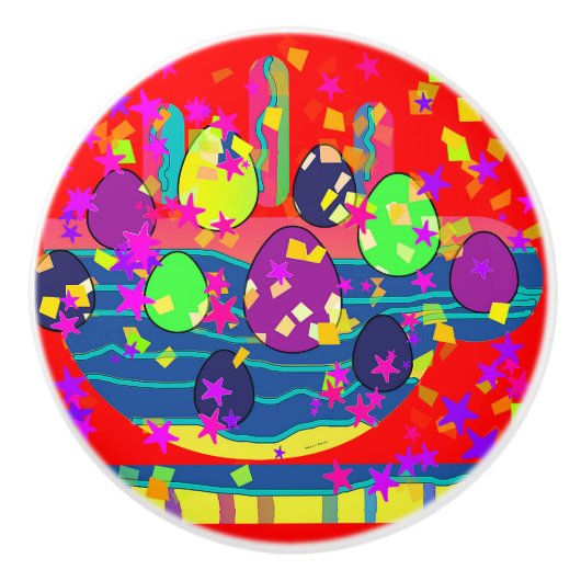 装飾 コーヒーと卵 セラミック ドアハンドル セラミックノブ (正面)