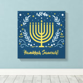 装飾(ユダヤ教)メノラーハヌッカウッドウォールアート キャンバスプリント (インサイチュ (ウッドフロア))