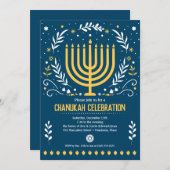 装飾(ユダヤ教)メノラーハヌッカホリデーパーティー 招待状 (正面/裏面)
