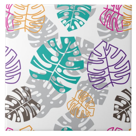 装飾 葉 セラミック タイル (正面)