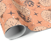 装飾、雪、星と明るいオレンジ ラッピングペーパー (ロールコーナー)