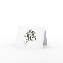 装飾THANK You with Holly Sprig Holiday Card