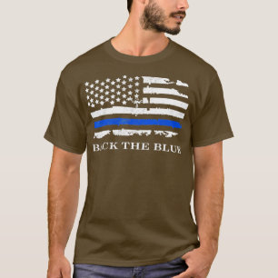 裏に青いアメリカ国旗の警察のサポート薄 Tシャツ