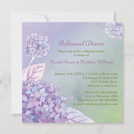 裏庭あじさい結婚のリハーサルディナー 招待状 (正面)