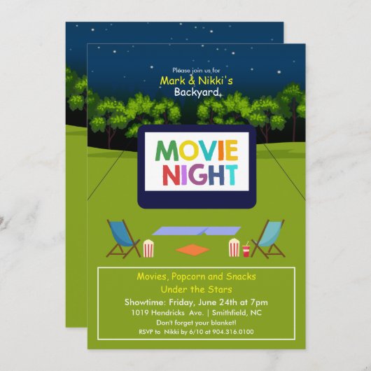 裏庭での映画鑑賞会への招待 招待状 (正面/裏面)