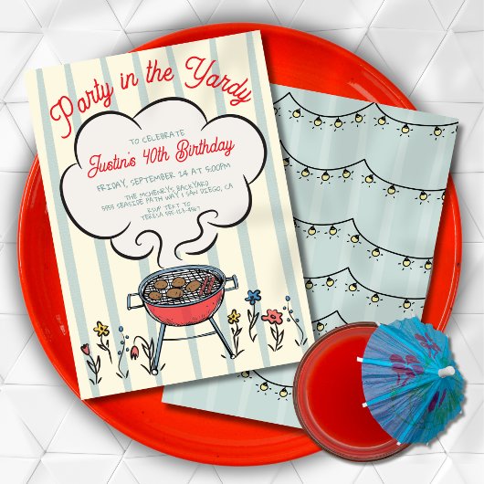 裏庭でのBBQスモークグリルパーティー 招待状