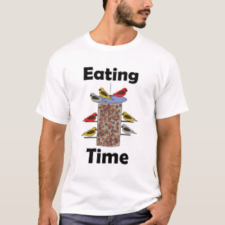 裏庭のバードフィーダーで食事中の鳥好き Tシャツ