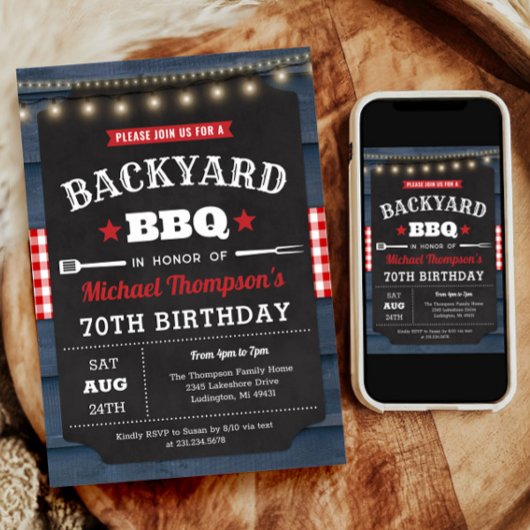 裏庭のバーベキュー70歳誕生日招待状 招待状