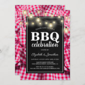 裏庭のバーベキュー | 素朴な赤チェックのBBQ 招待状 (正面/裏面)