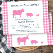 裏庭のベイビーシャワー　ラスティックなピンクとネイビーの招待状 招待状