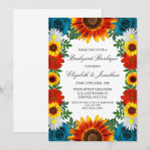 裏庭の夏の花を添えた裏庭バーベキュー 招待状 (正面/裏面)